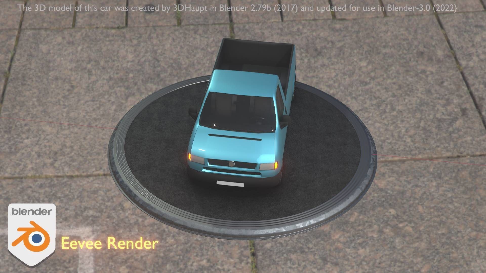 City Car 56 Commercial Pickup 3500 Type-C Blue Low-poly 3D model_95