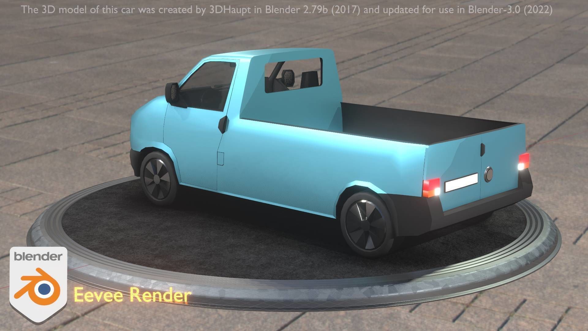 City Car 56 Commercial Pickup 3500 Type-C Blue Low-poly 3D model_25