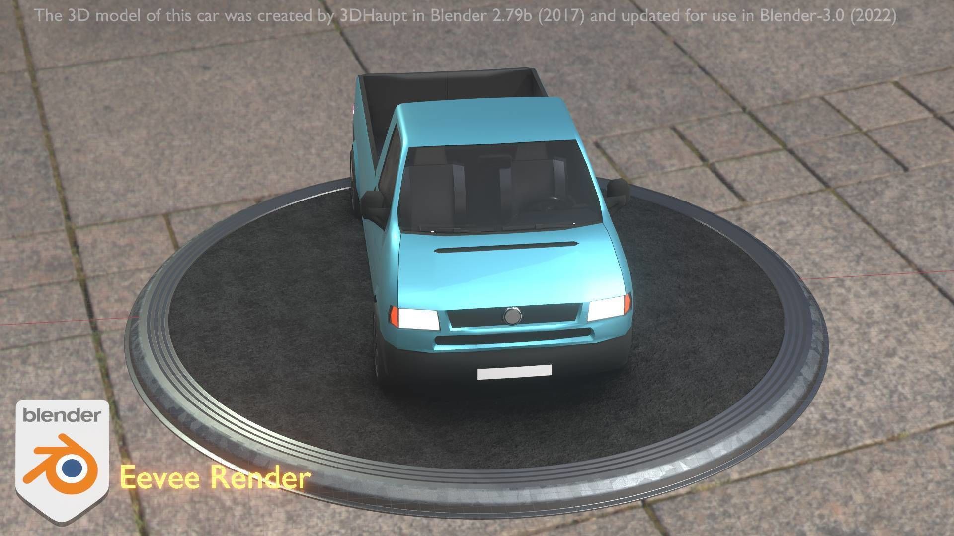 City Car 56 Commercial Pickup 3500 Type-C Blue Low-poly 3D model_7