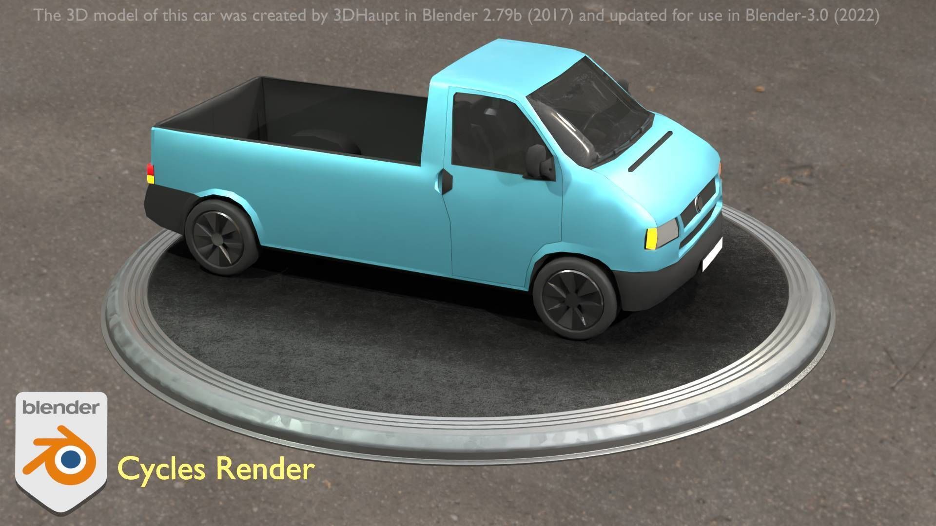 City Car 56 Commercial Pickup 3500 Type-C Blue Low-poly 3D model_23