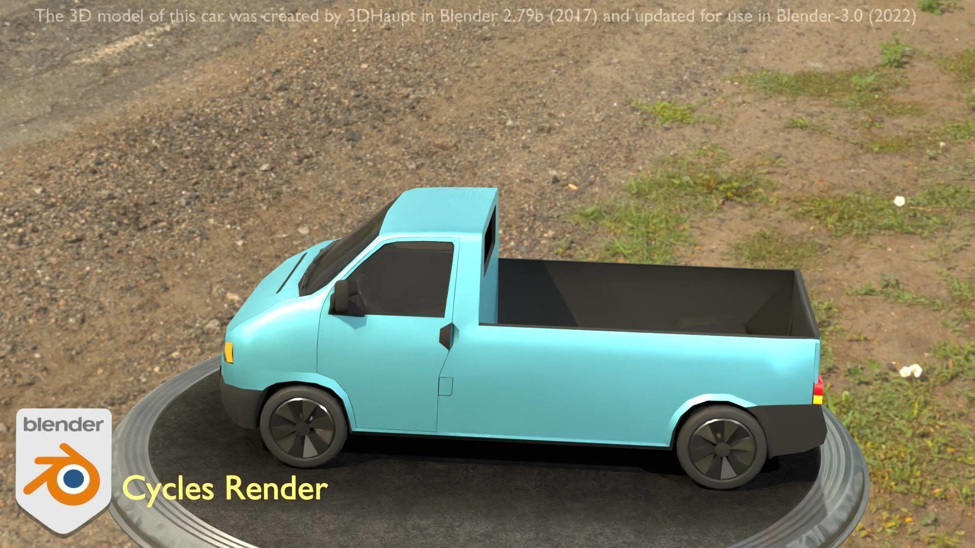 City Car 56 Commercial Pickup 3500 Type-C Blue Low-poly 3D model_54