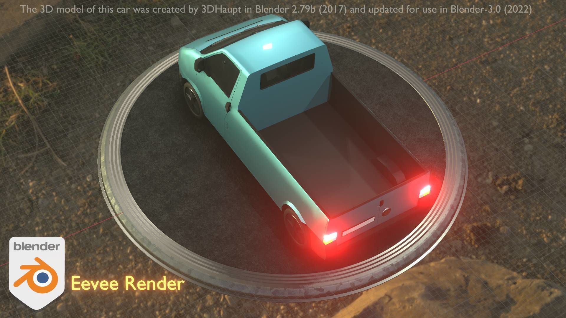 City Car 56 Commercial Pickup 3500 Type-C Blue Low-poly 3D model_81