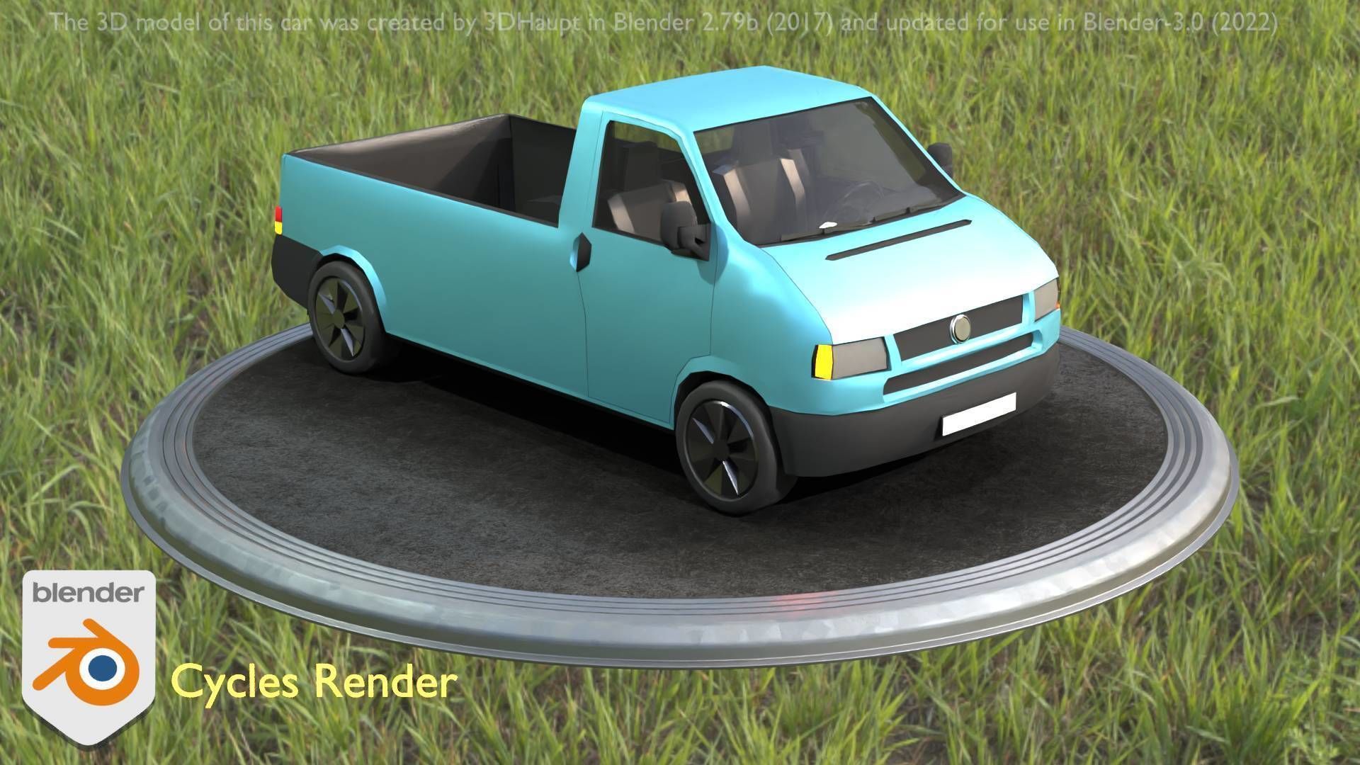 City Car 56 Commercial Pickup 3500 Type-C Blue Low-poly 3D model_66