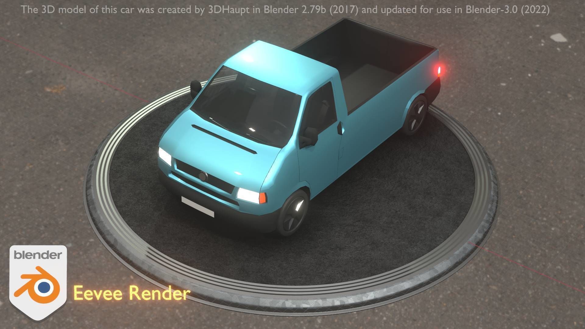 City Car 56 Commercial Pickup 3500 Type-C Blue Low-poly 3D model_11