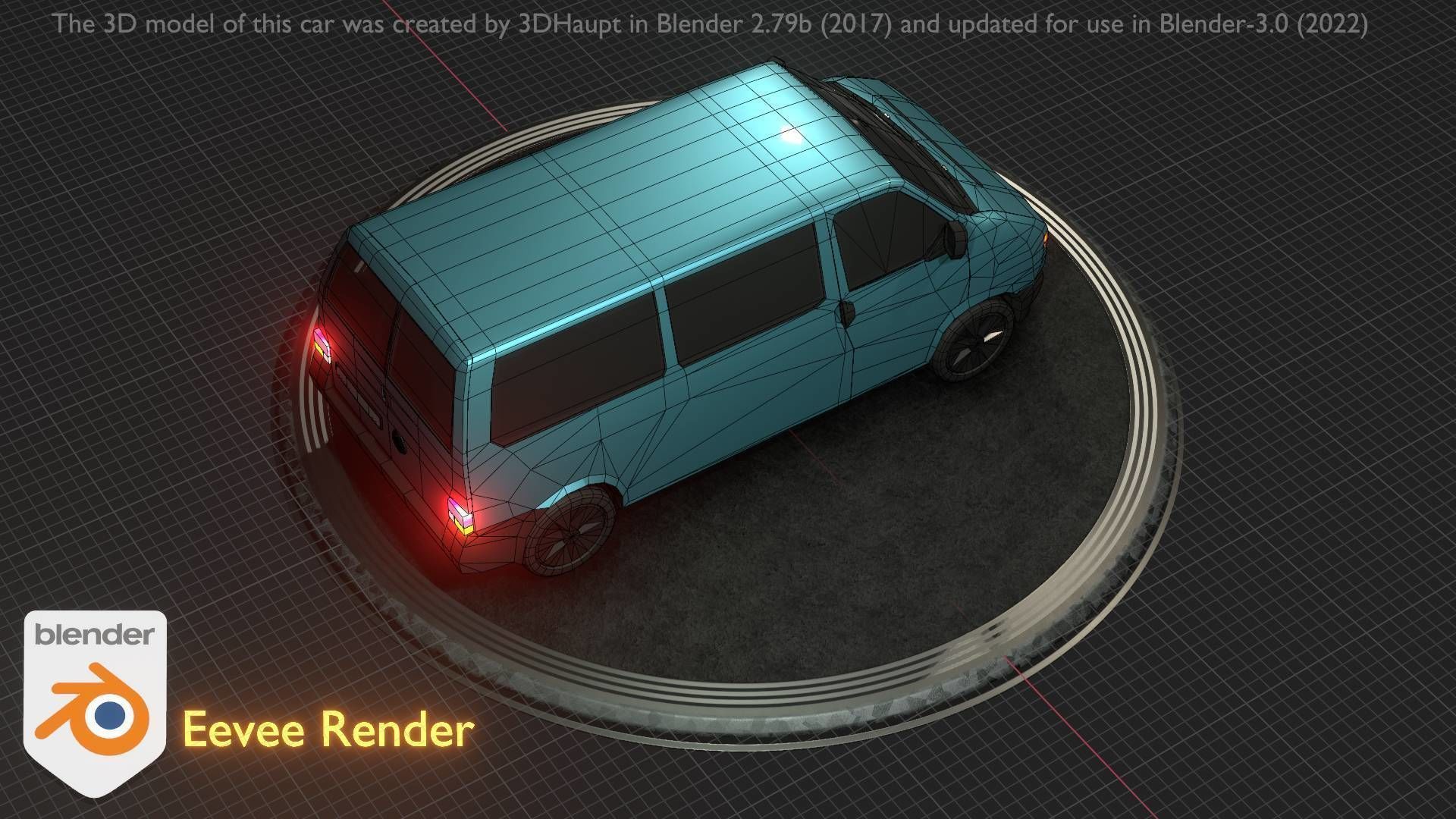 City Car 57 Commercial Minibus Type-C Blue Low-poly 3D model_69
