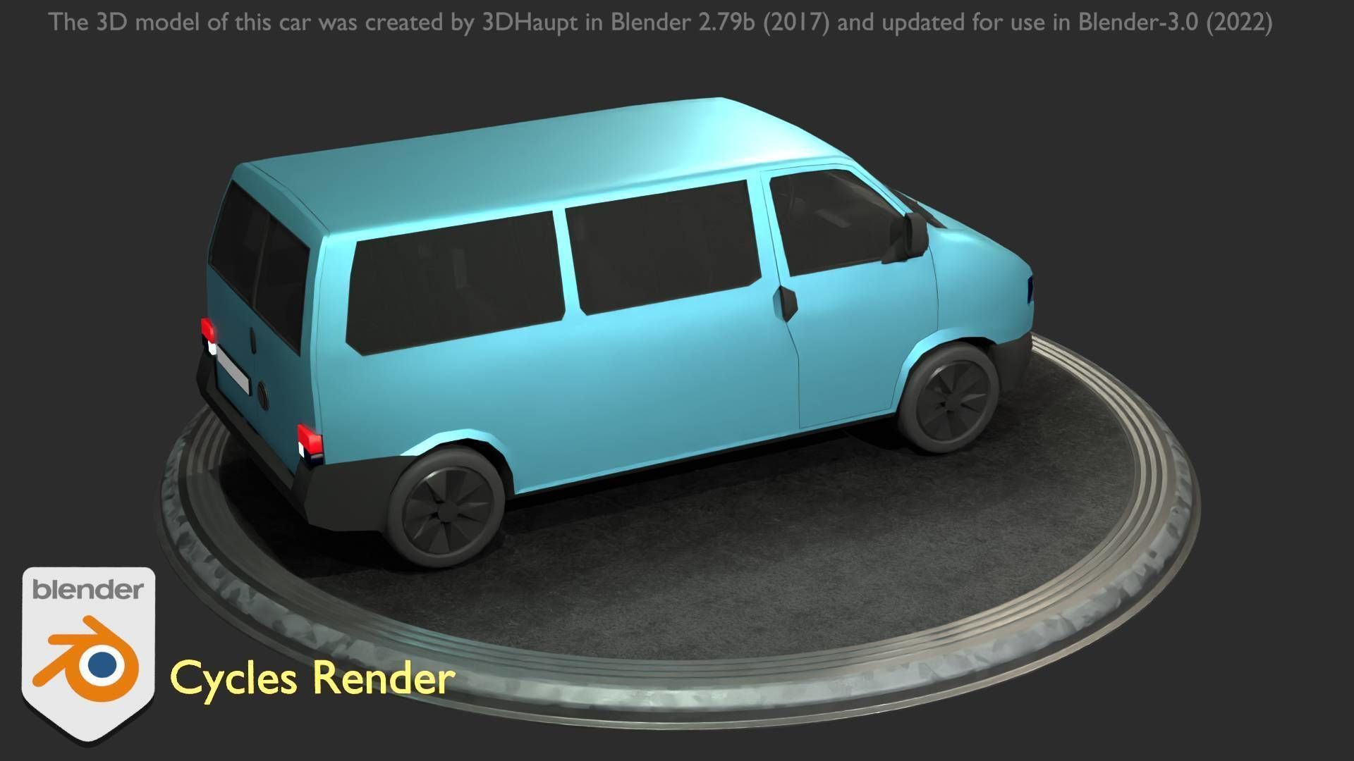 City Car 57 Commercial Minibus Type-C Blue Low-poly 3D model_98