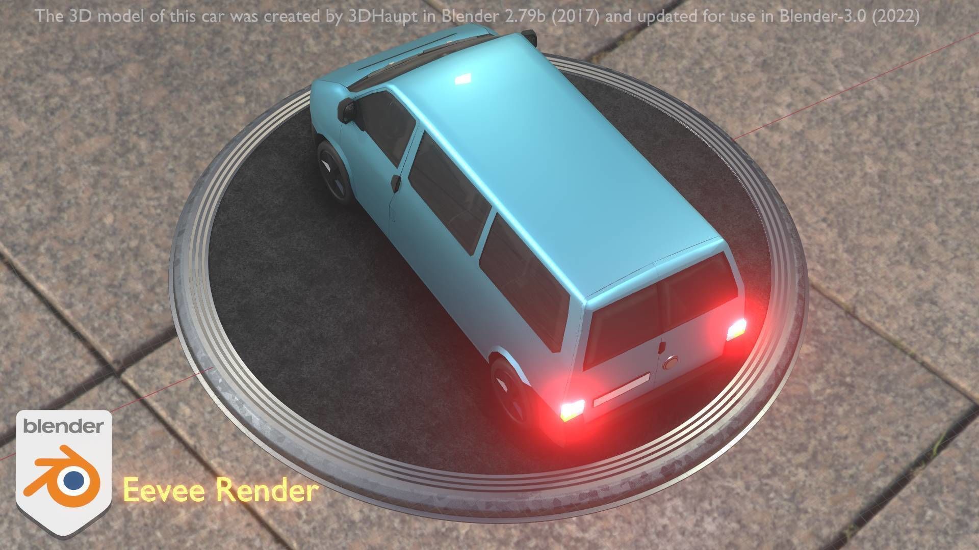 City Car 57 Commercial Minibus Type-C Blue Low-poly 3D model_65
