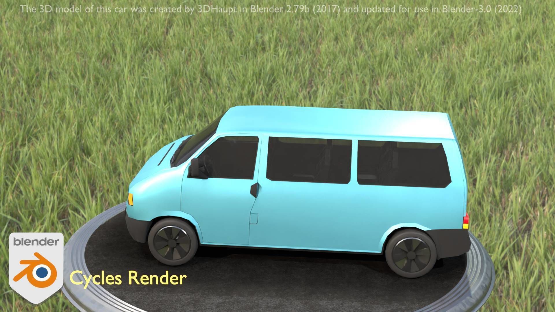 City Car 57 Commercial Minibus Type-C Blue Low-poly 3D model_22