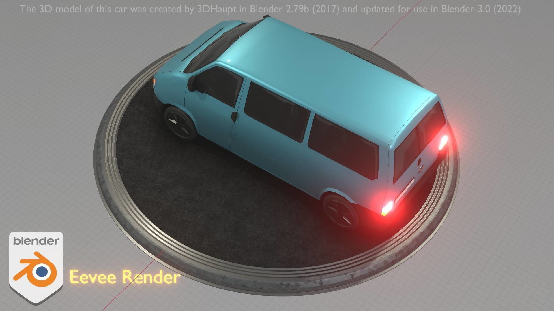 City Car 57 Commercial Minibus Type-C Blue Low-poly 3D model_26