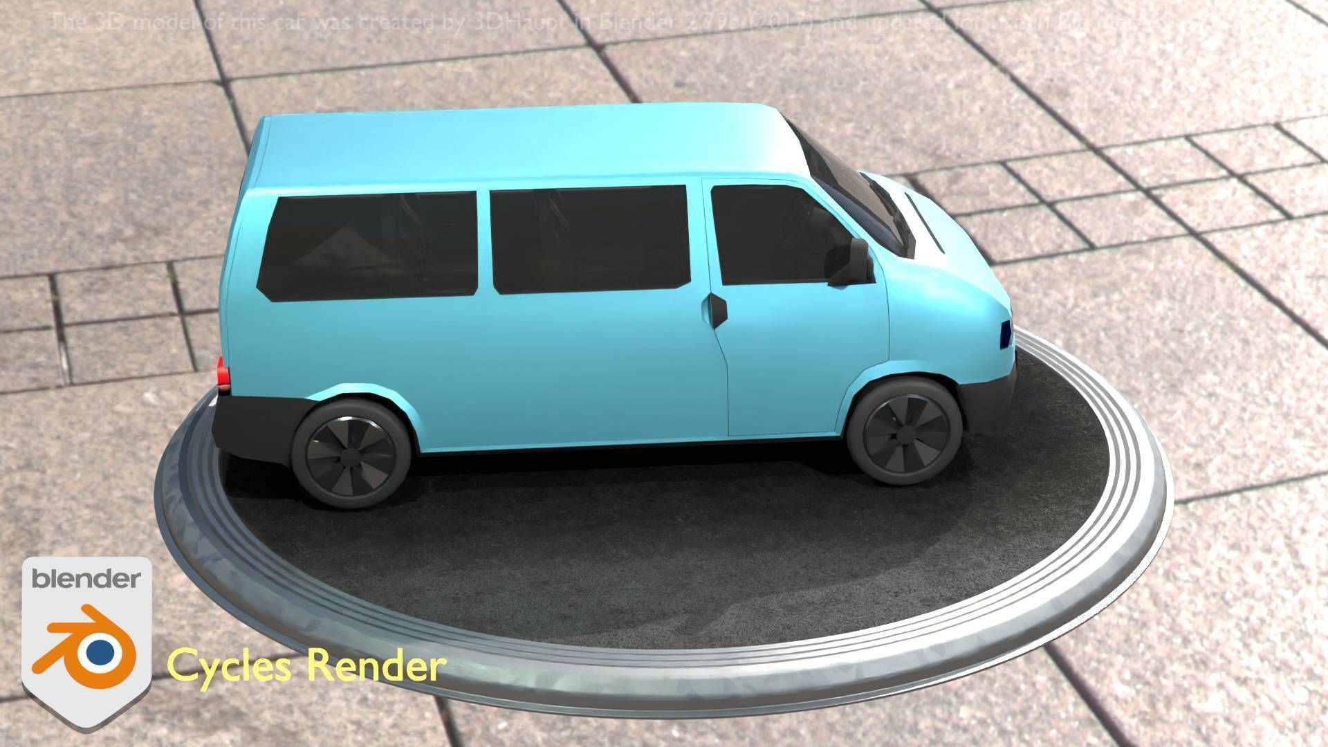 City Car 57 Commercial Minibus Type-C Blue Low-poly 3D model_55