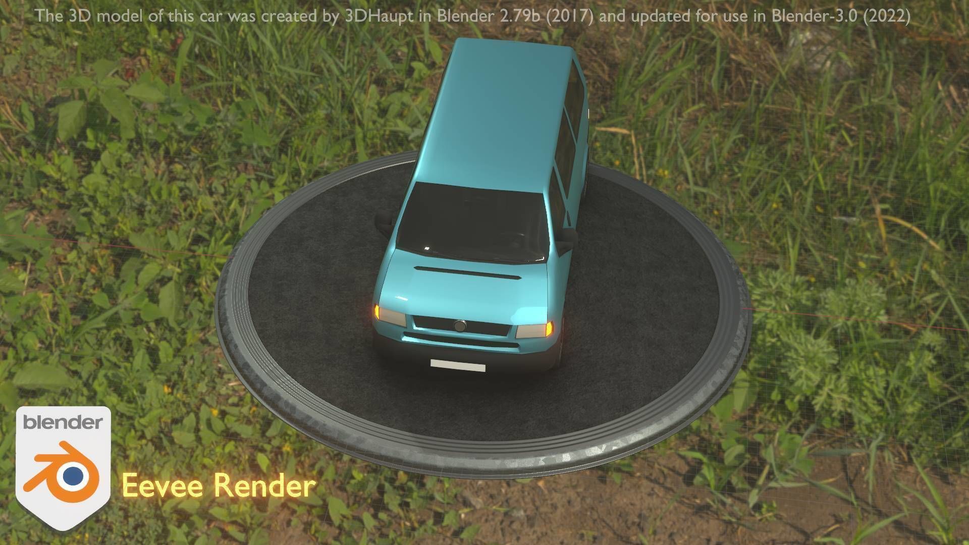 City Car 57 Commercial Minibus Type-C Blue Low-poly 3D model_75