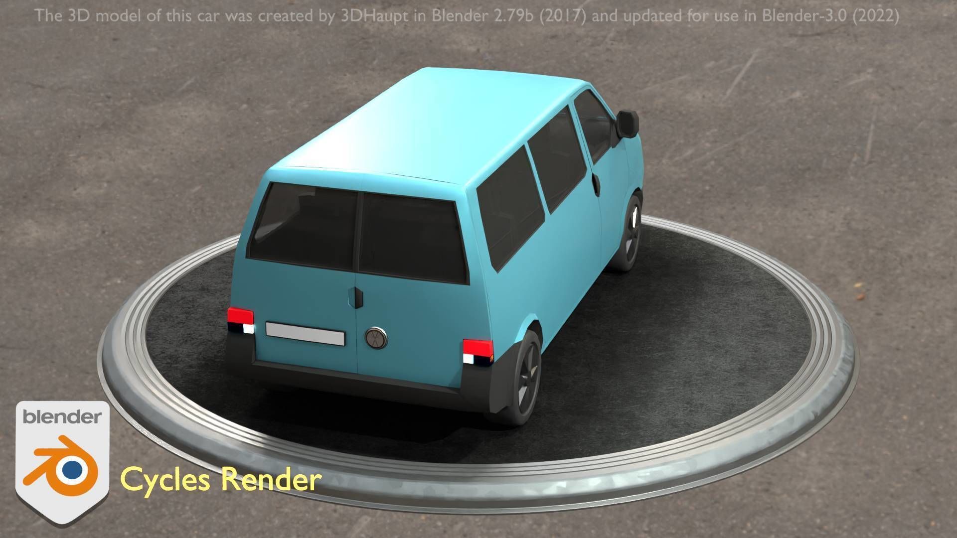 City Car 57 Commercial Minibus Type-C Blue Low-poly 3D model_97