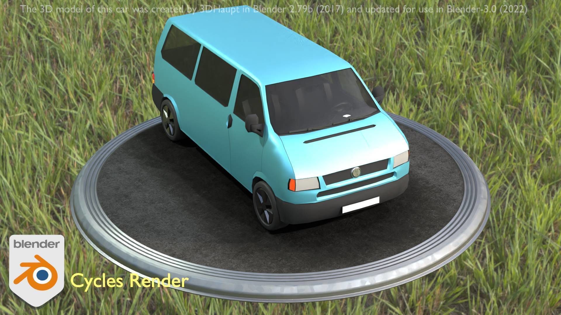 City Car 57 Commercial Minibus Type-C Blue Low-poly 3D model_14