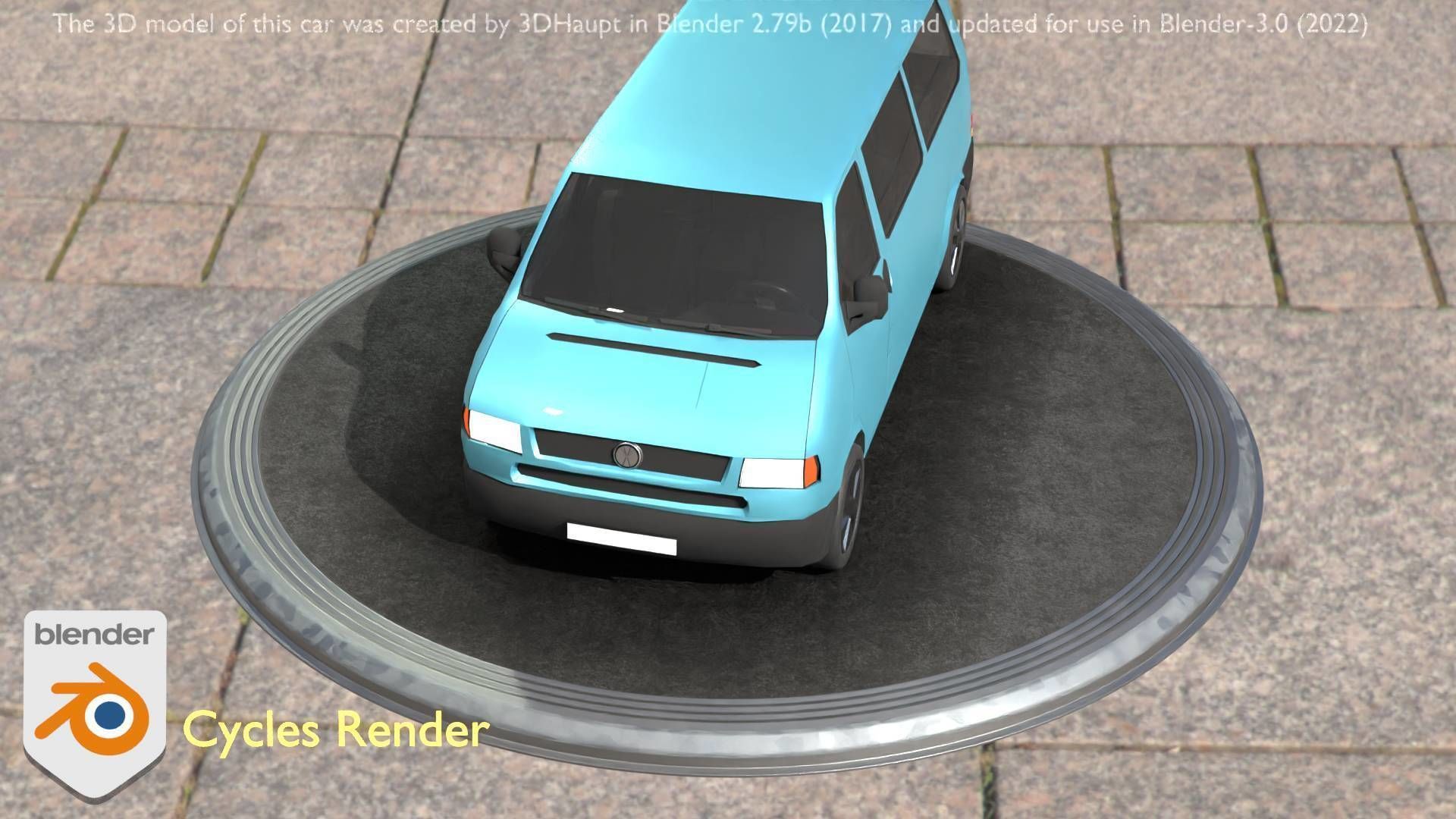 City Car 57 Commercial Minibus Type-C Blue Low-poly 3D model_23