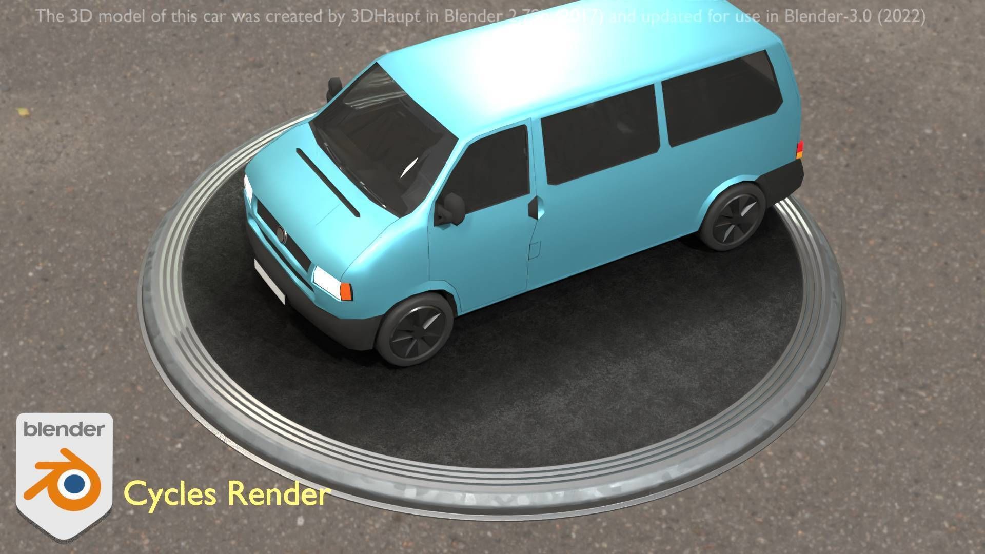 City Car 57 Commercial Minibus Type-C Blue Low-poly 3D model_24