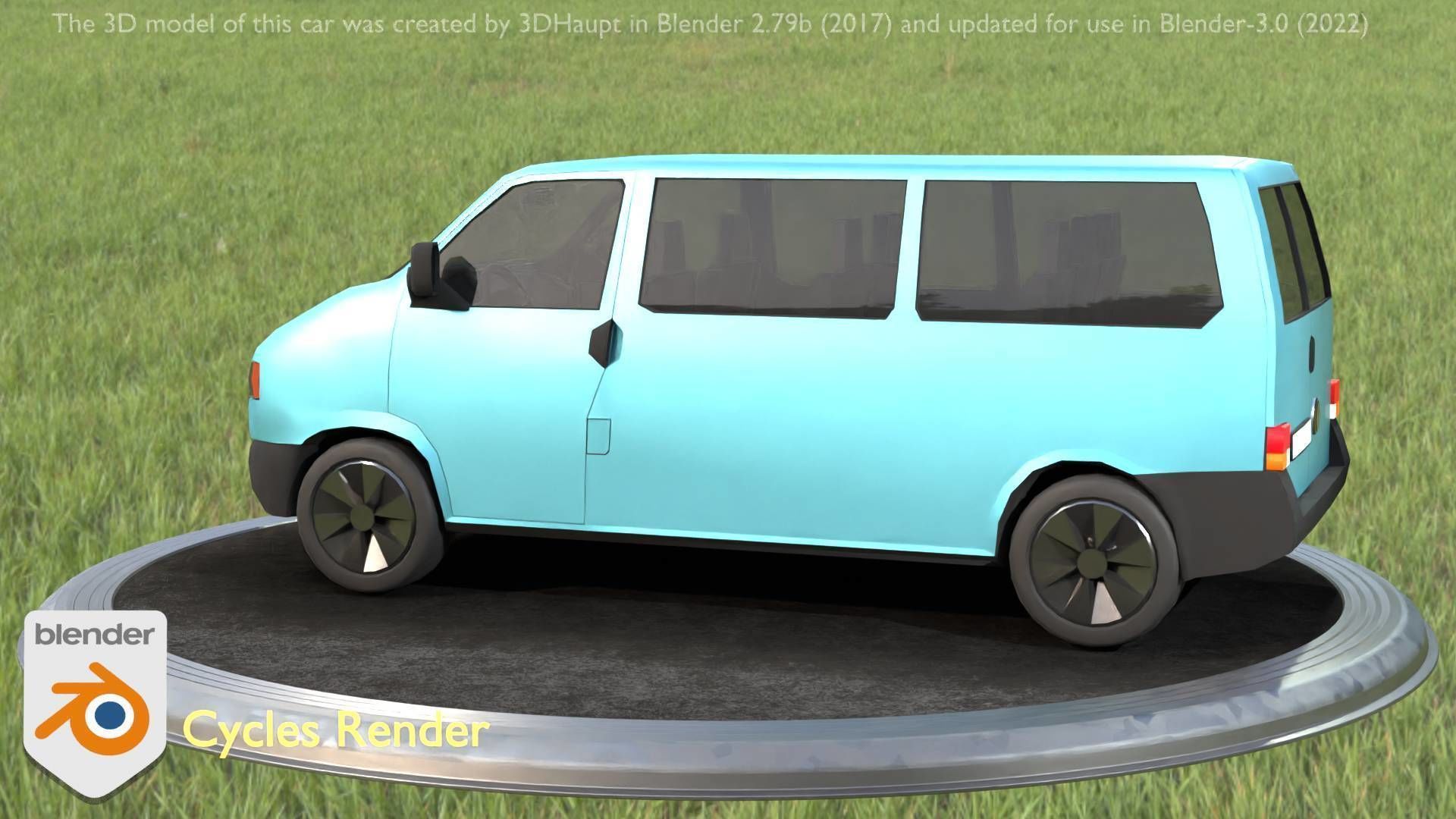 City Car 57 Commercial Minibus Type-C Blue Low-poly 3D model_93