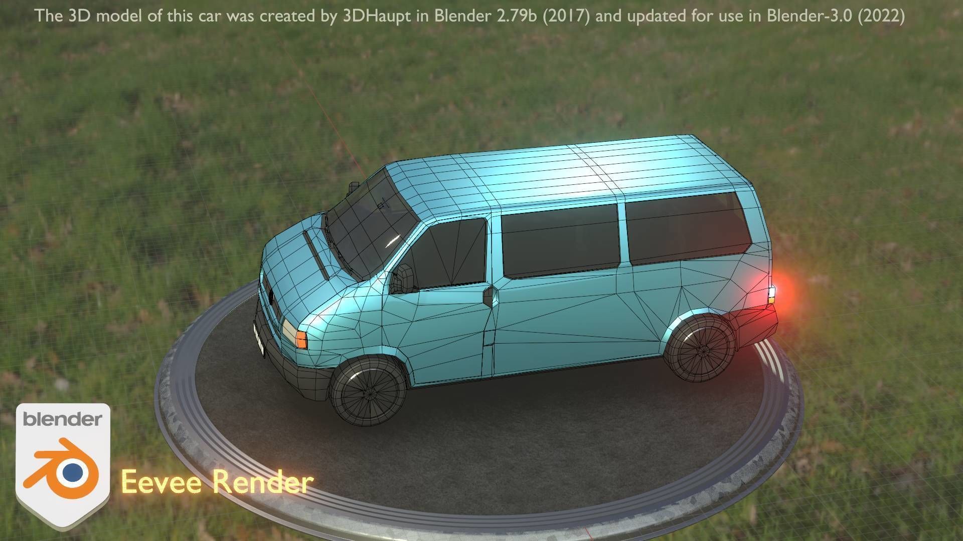 City Car 57 Commercial Minibus Type-C Blue Low-poly 3D model_36