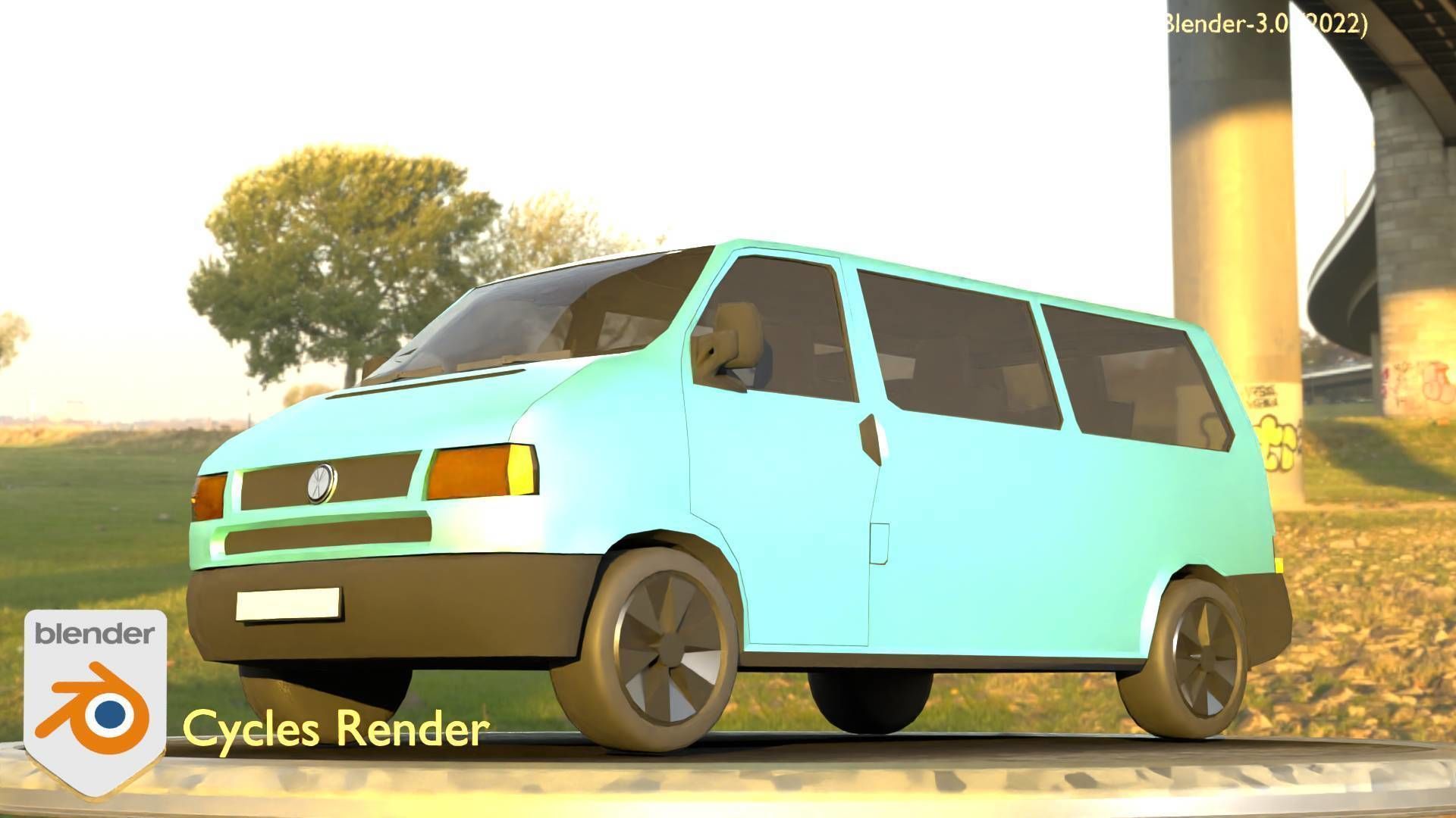 City Car 57 Commercial Minibus Type-C Blue Low-poly 3D model_17