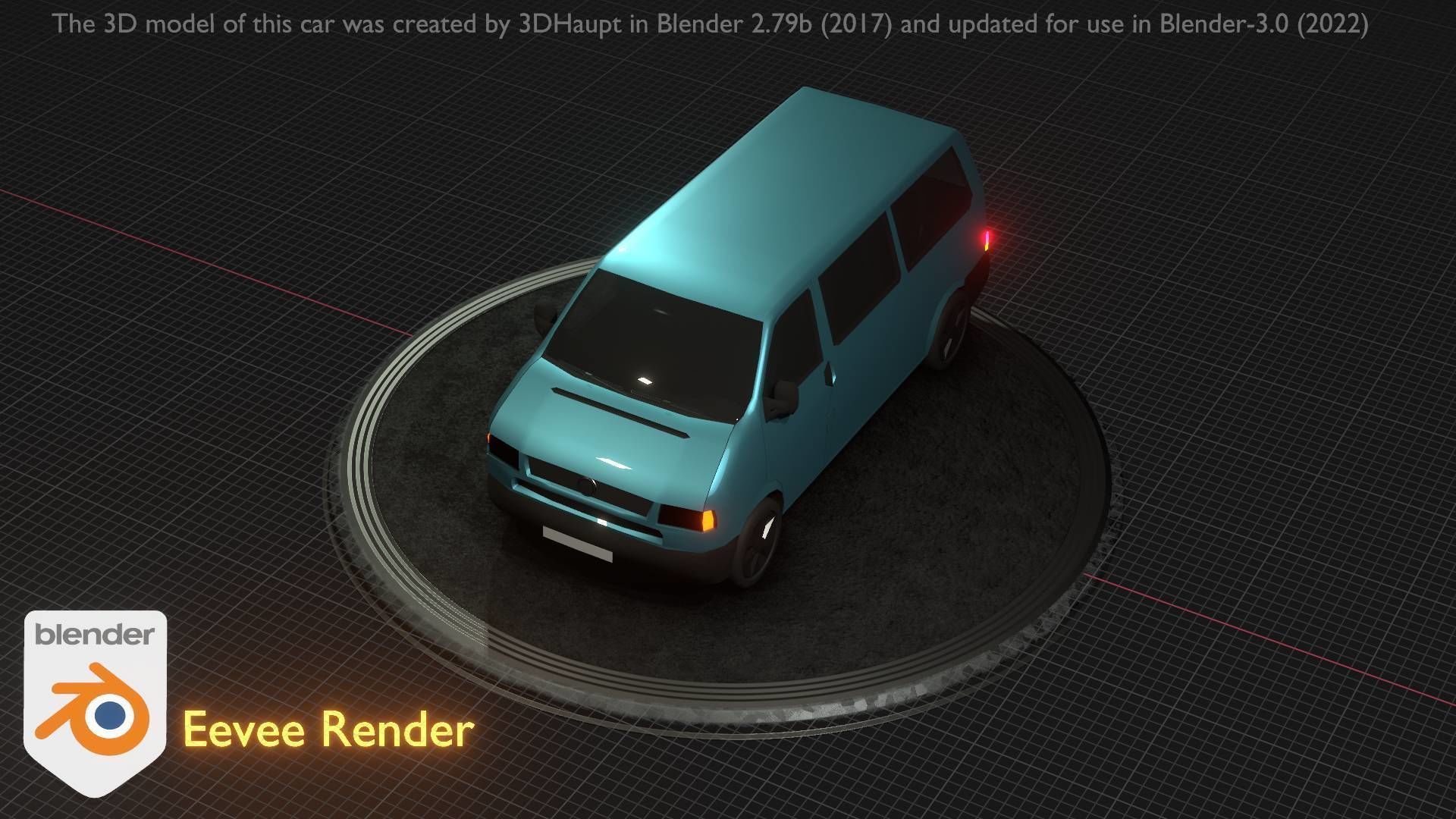 City Car 57 Commercial Minibus Type-C Blue Low-poly 3D model_34