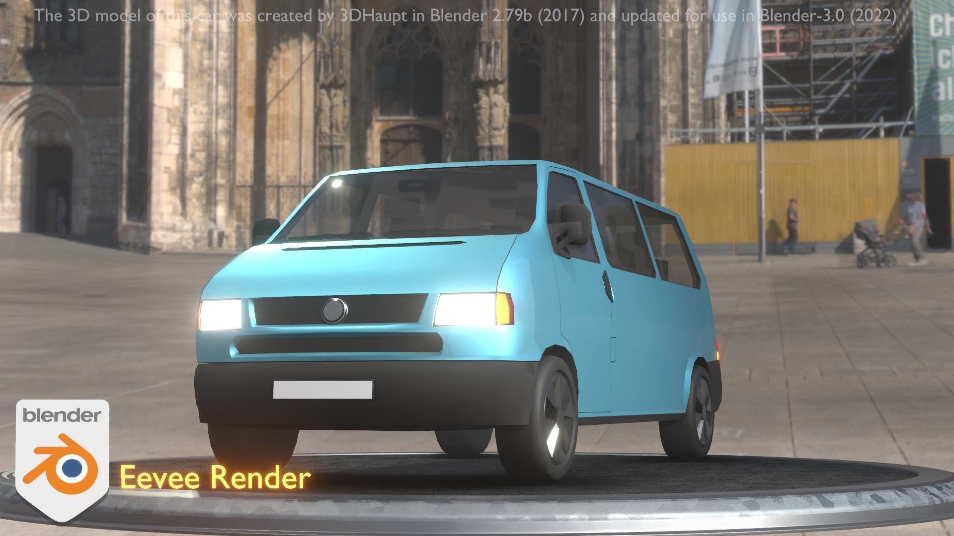 City Car 57 Commercial Minibus Type-C Blue Low-poly 3D model_47