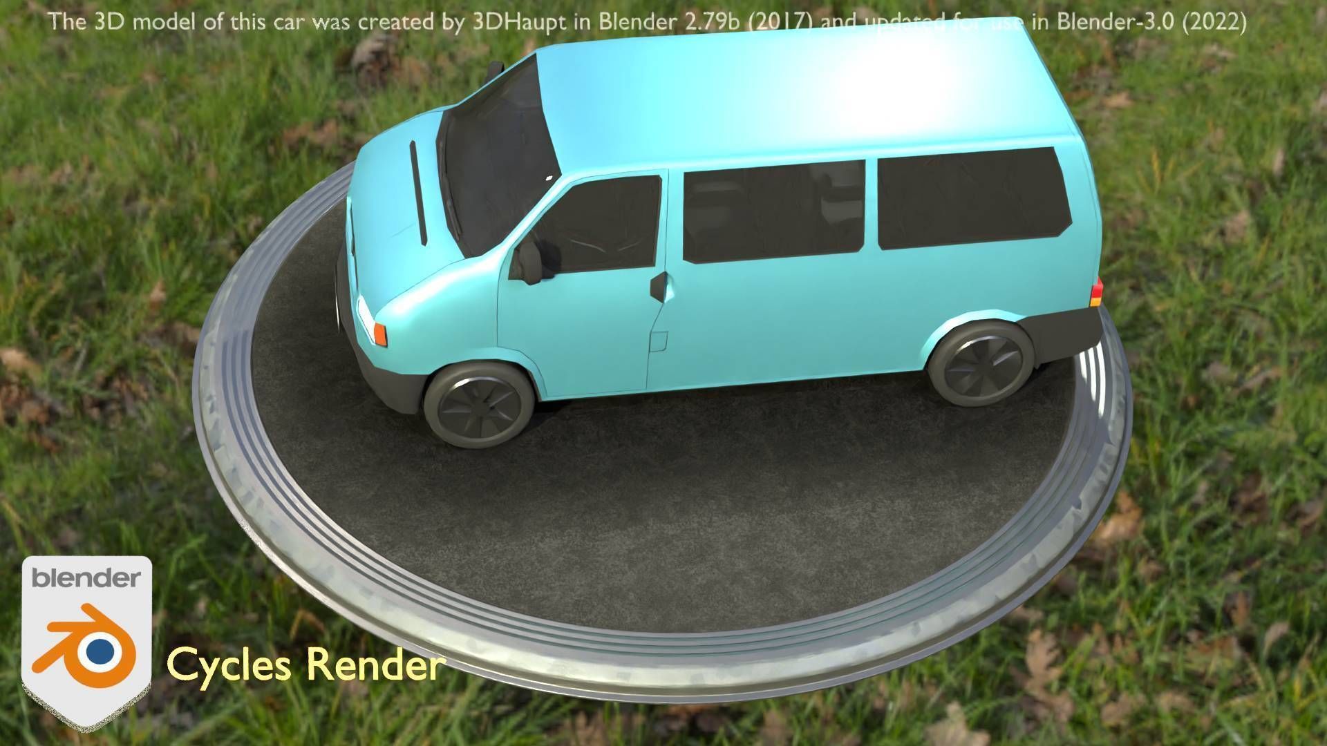 City Car 57 Commercial Minibus Type-C Blue Low-poly 3D model_10