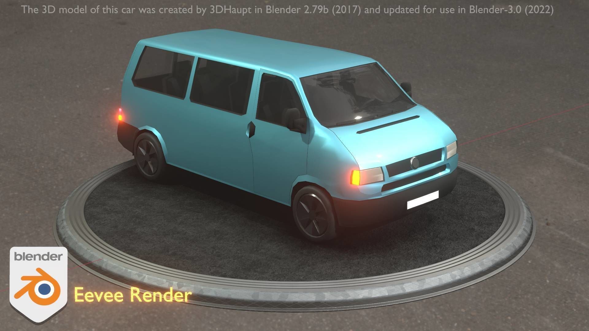 City Car 57 Commercial Minibus Type-C Blue Low-poly 3D model_86