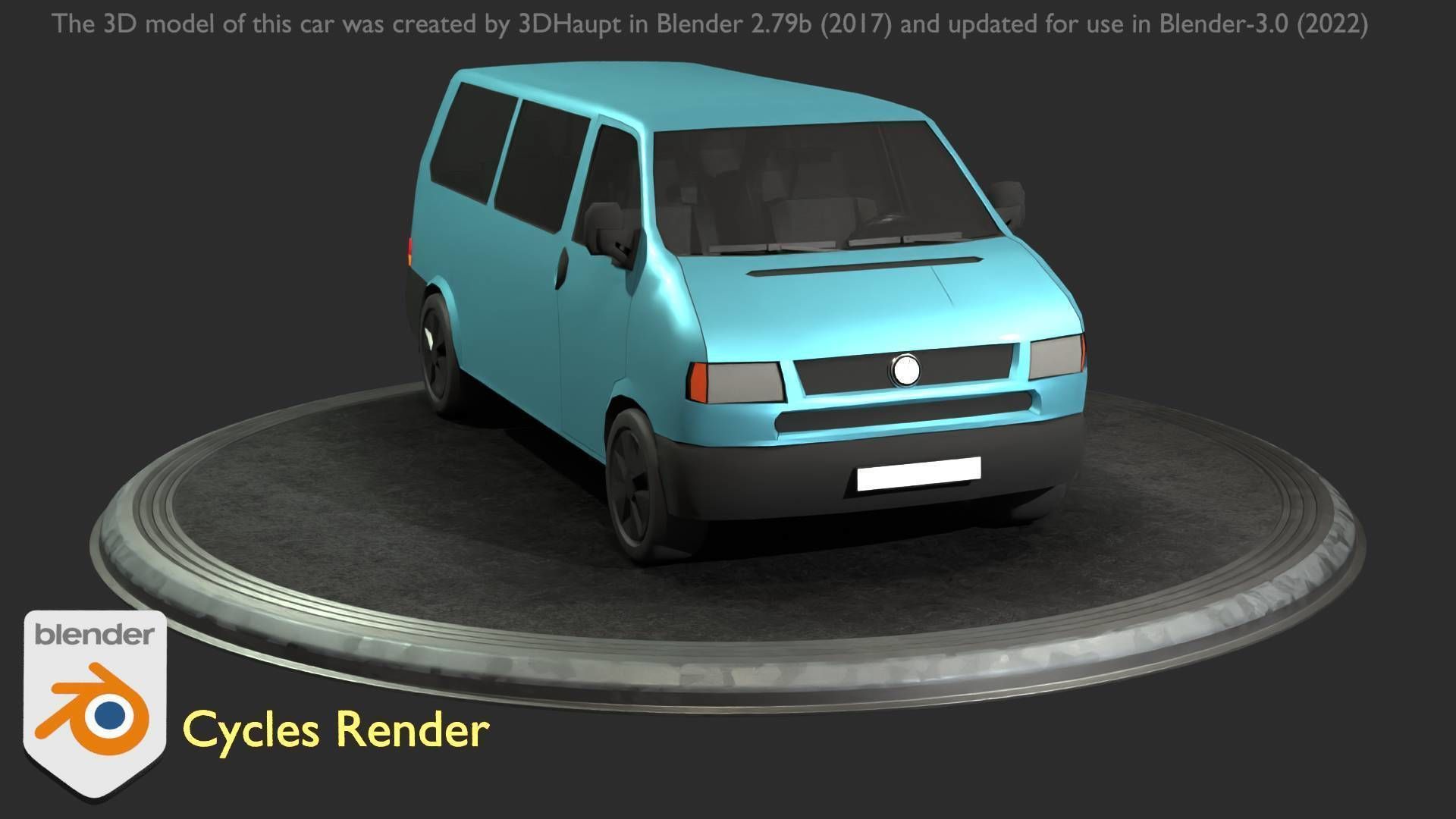 City Car 57 Commercial Minibus Type-C Blue Low-poly 3D model_87