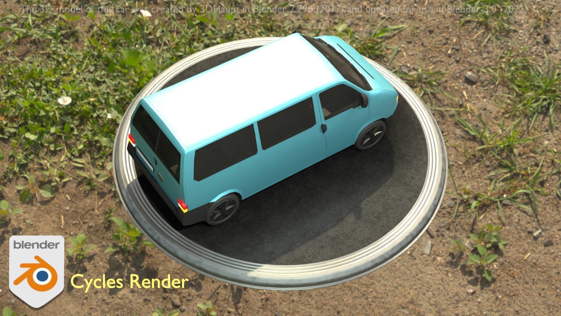 City Car 57 Commercial Minibus Type-C Blue Low-poly 3D model_20