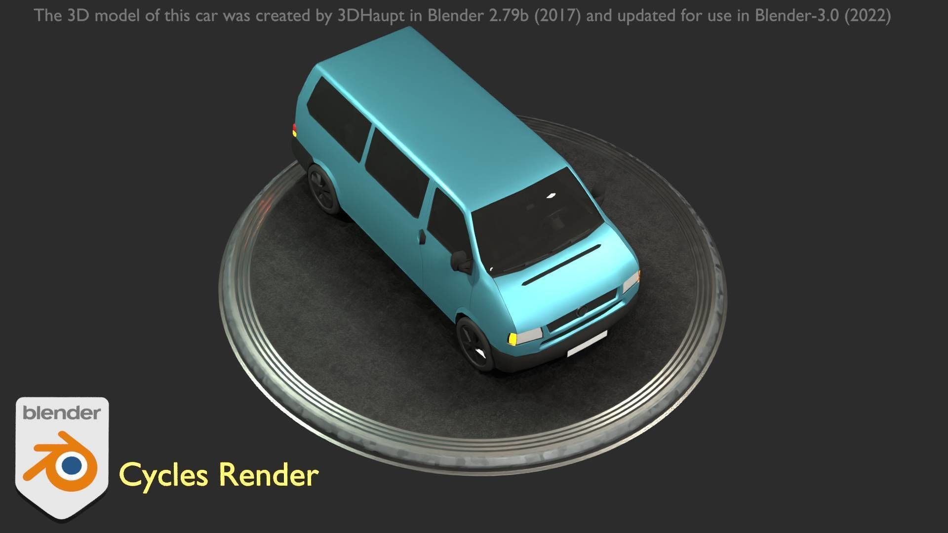 City Car 57 Commercial Minibus Type-C Blue Low-poly 3D model_31