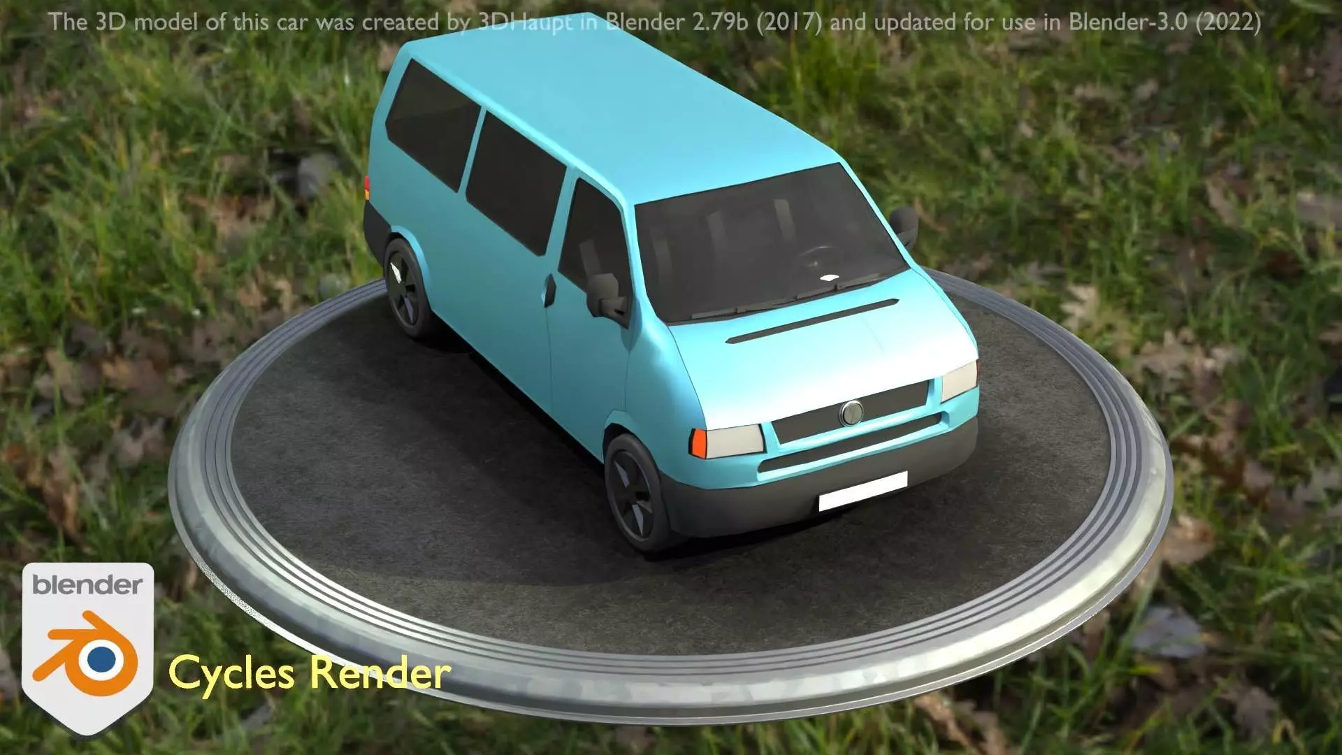 City Car 57 Commercial Minibus Type-C Blue Low-poly 3D model_0
