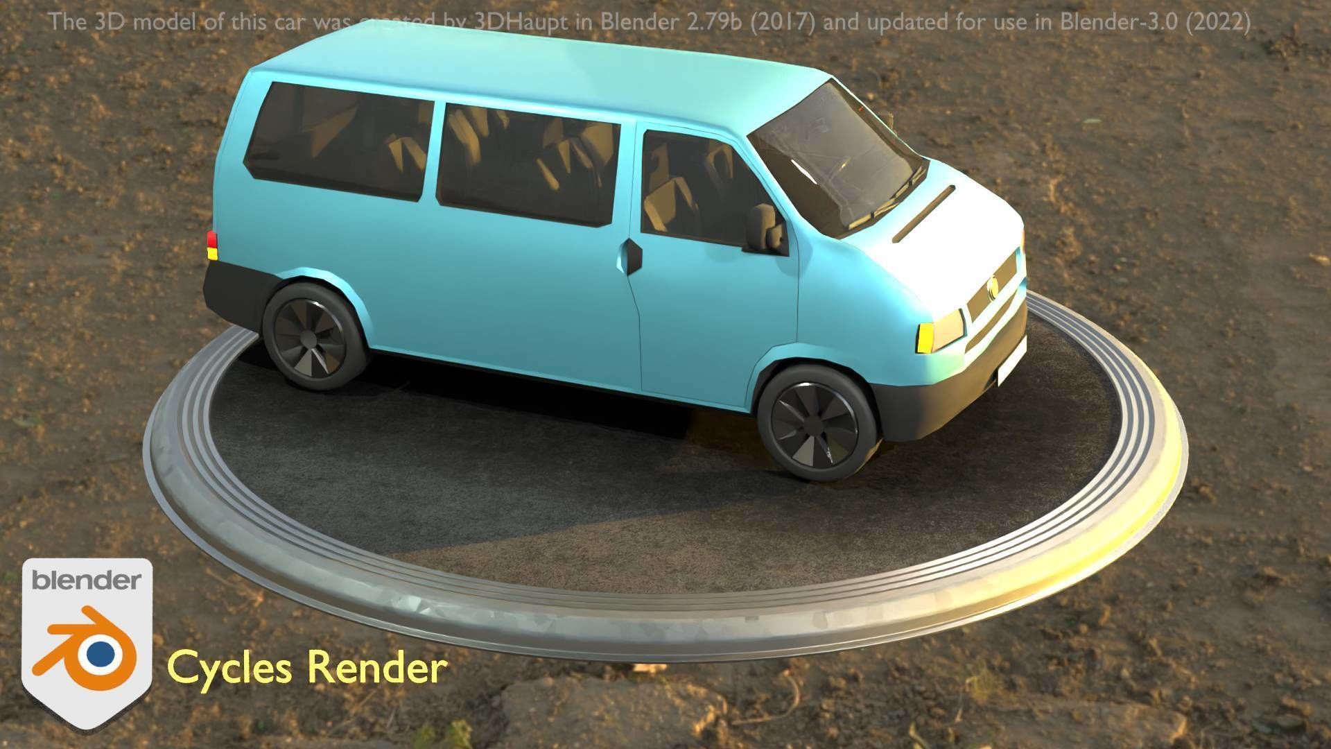 City Car 57 Commercial Minibus Type-C Blue Low-poly 3D model_85