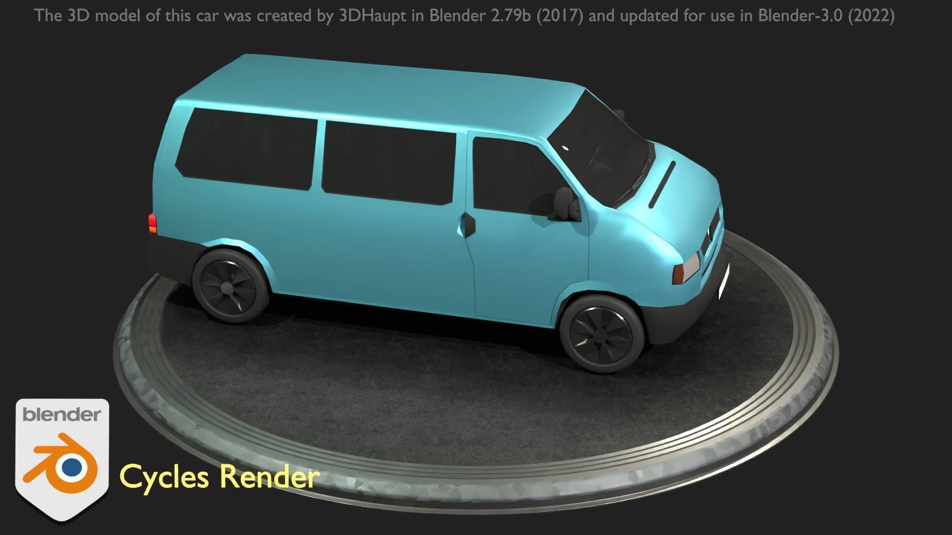 City Car 57 Commercial Minibus Type-C Blue Low-poly 3D model_100