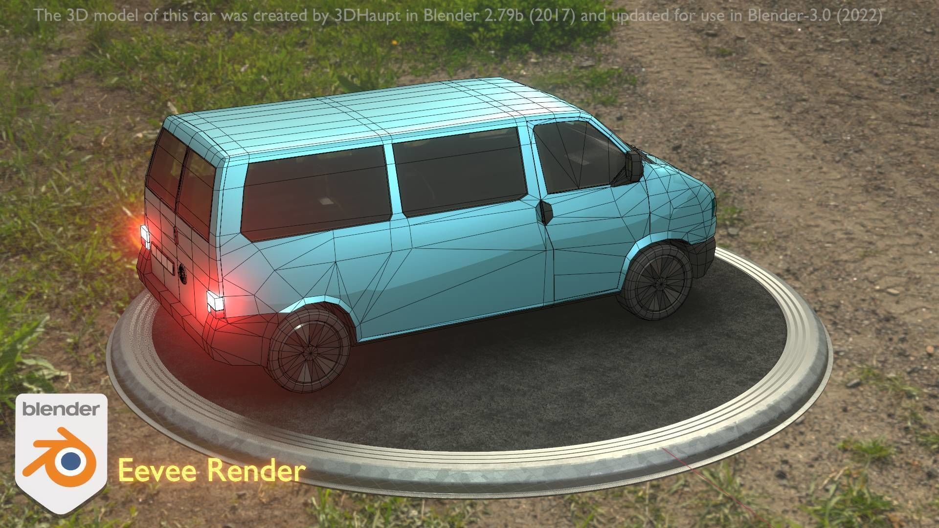 City Car 57 Commercial Minibus Type-C Blue Low-poly 3D model_9