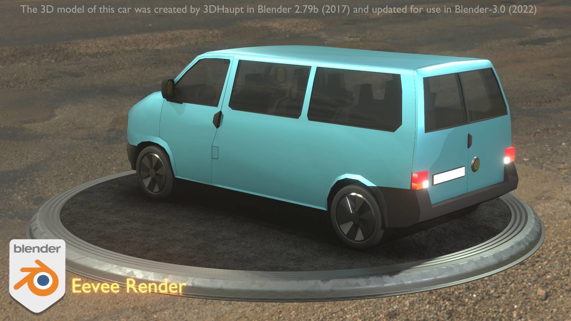 City Car 57 Commercial Minibus Type-C Blue Low-poly 3D model_94