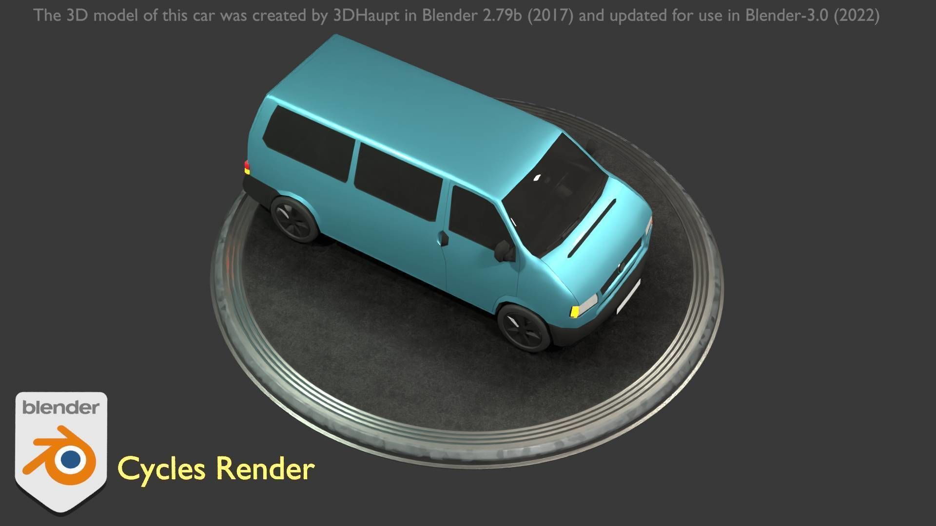 City Car 57 Commercial Minibus Type-C Blue Low-poly 3D model_72