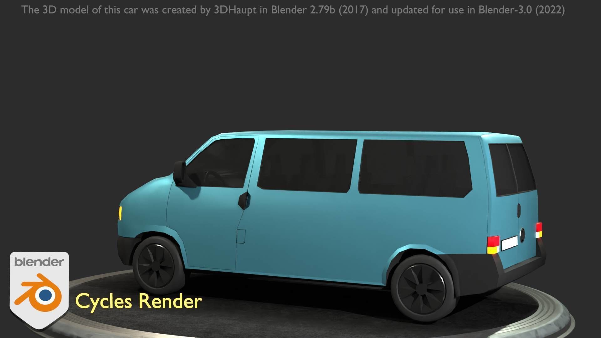 City Car 57 Commercial Minibus Type-C Blue Low-poly 3D model_11
