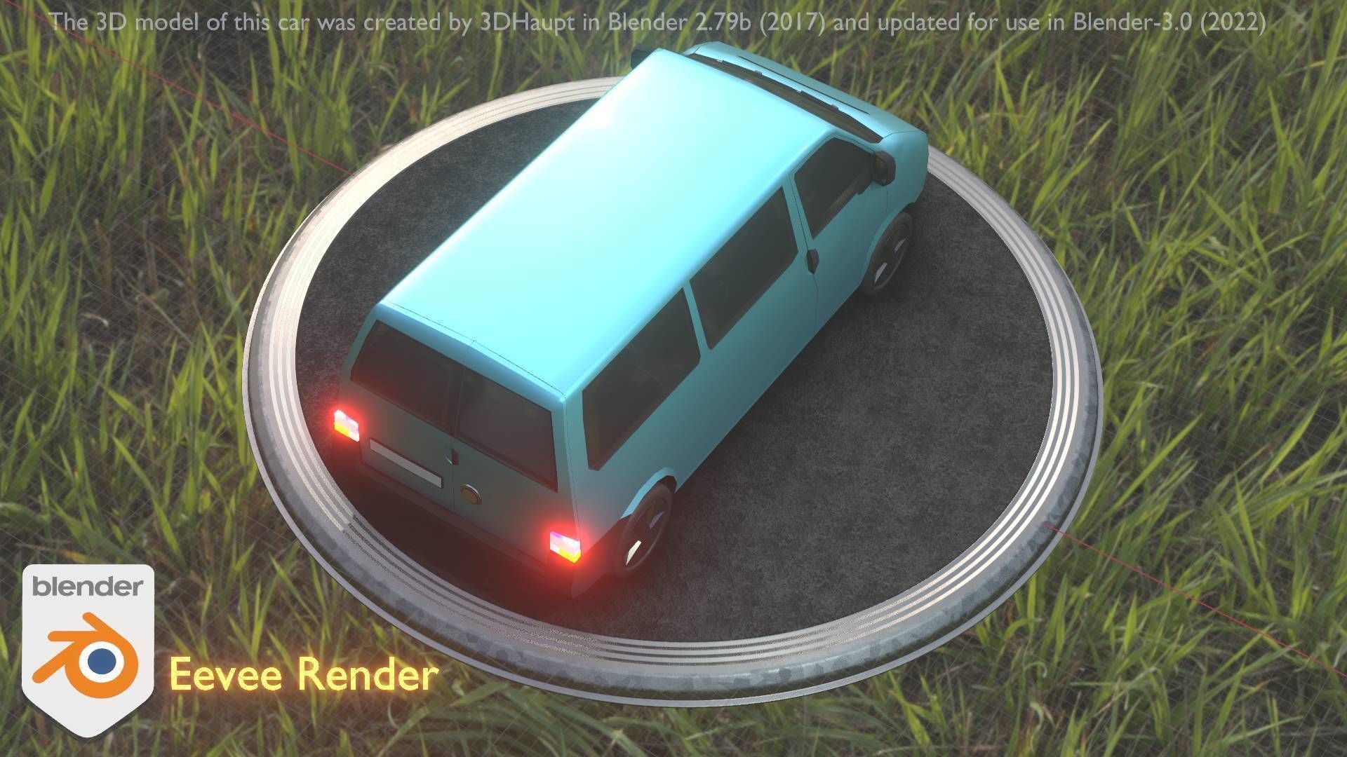 City Car 57 Commercial Minibus Type-C Blue Low-poly 3D model_29