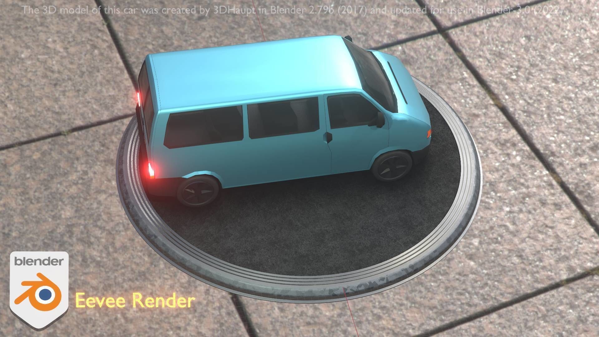 City Car 57 Commercial Minibus Type-C Blue Low-poly 3D model_30