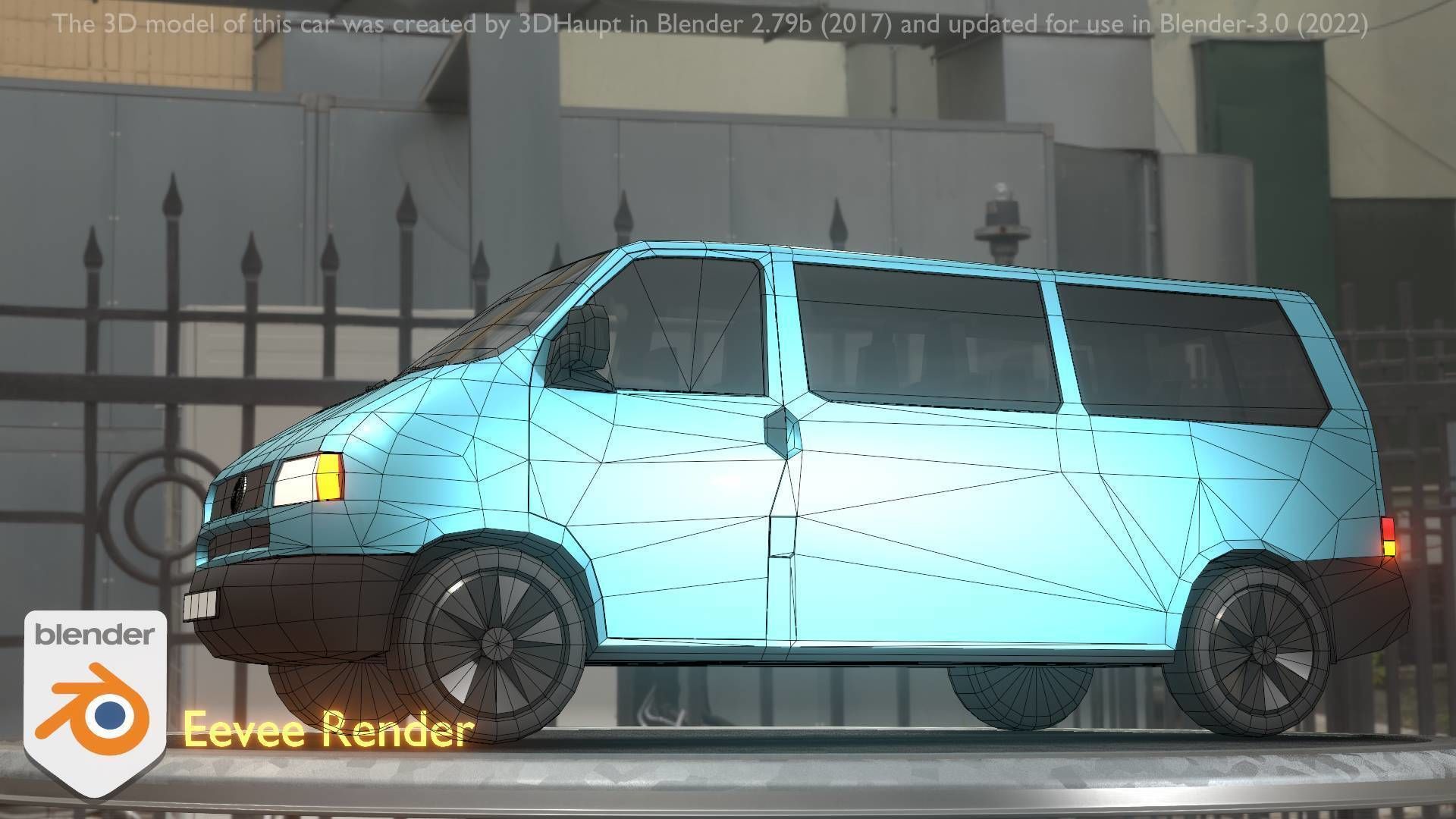 City Car 57 Commercial Minibus Type-C Blue Low-poly 3D model_8