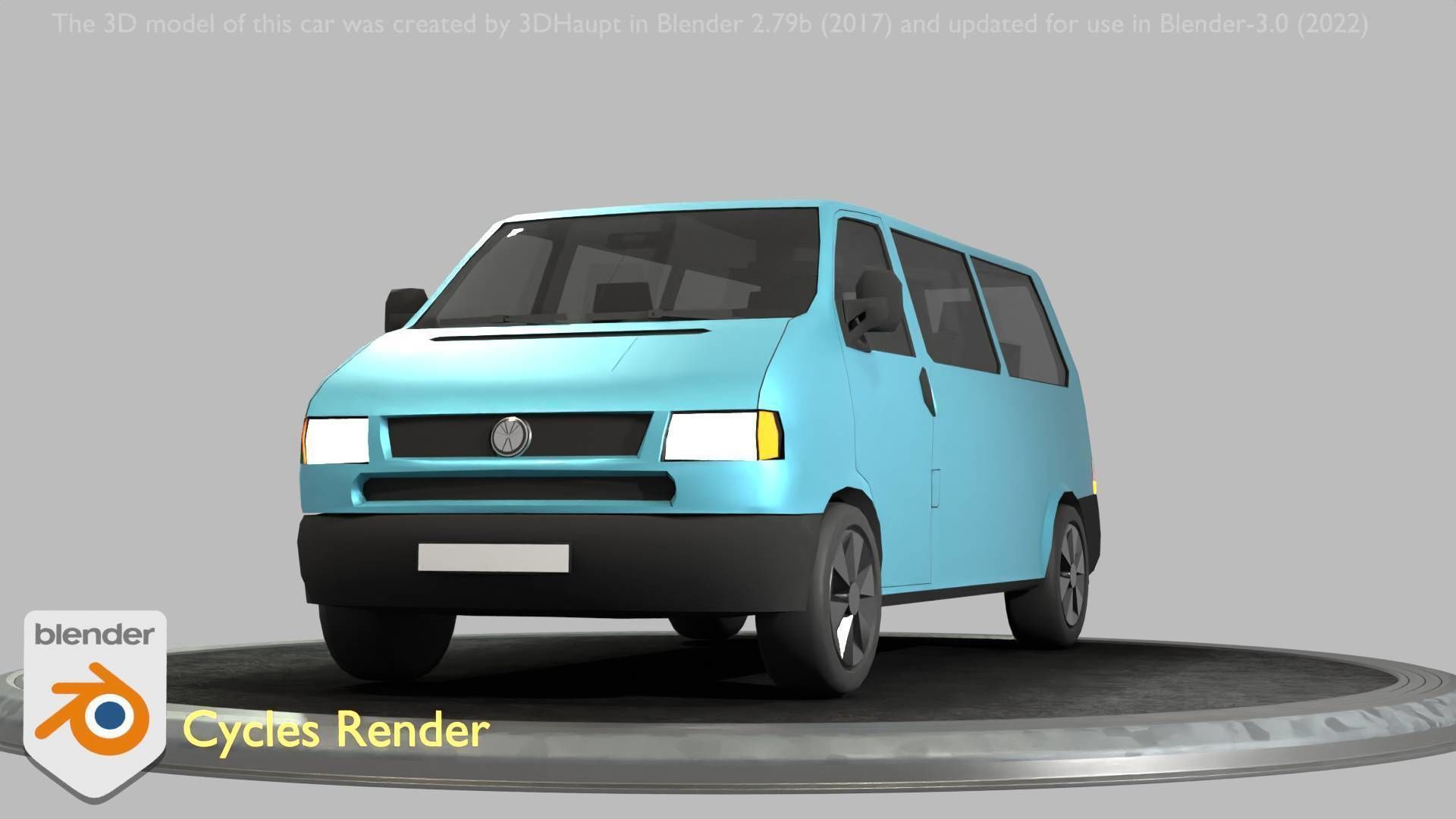 City Car 57 Commercial Minibus Type-C Blue Low-poly 3D model_89