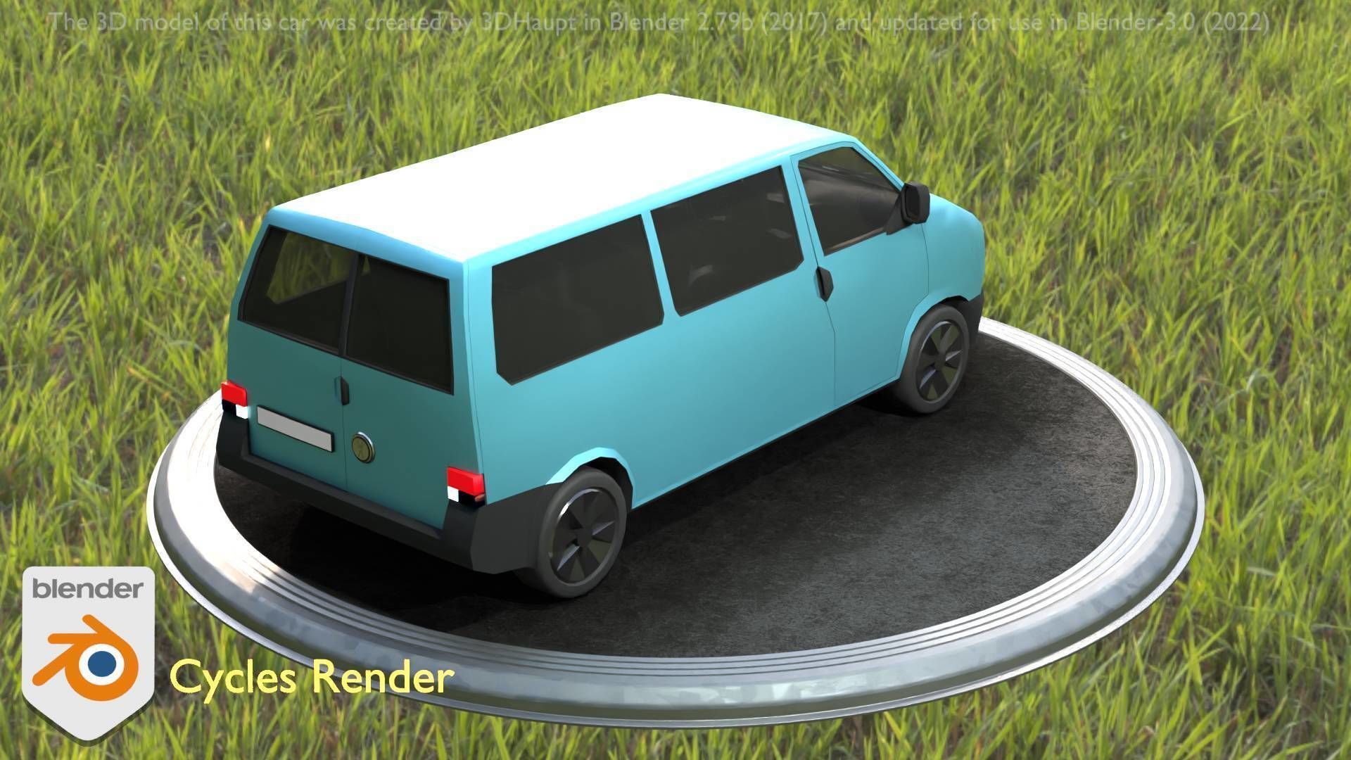 City Car 57 Commercial Minibus Type-C Blue Low-poly 3D model_54