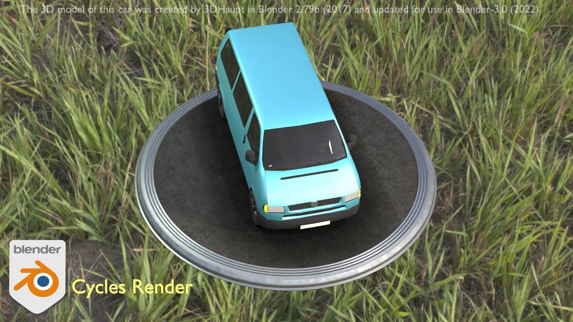 City Car 57 Commercial Minibus Type-C Blue Low-poly 3D model_74