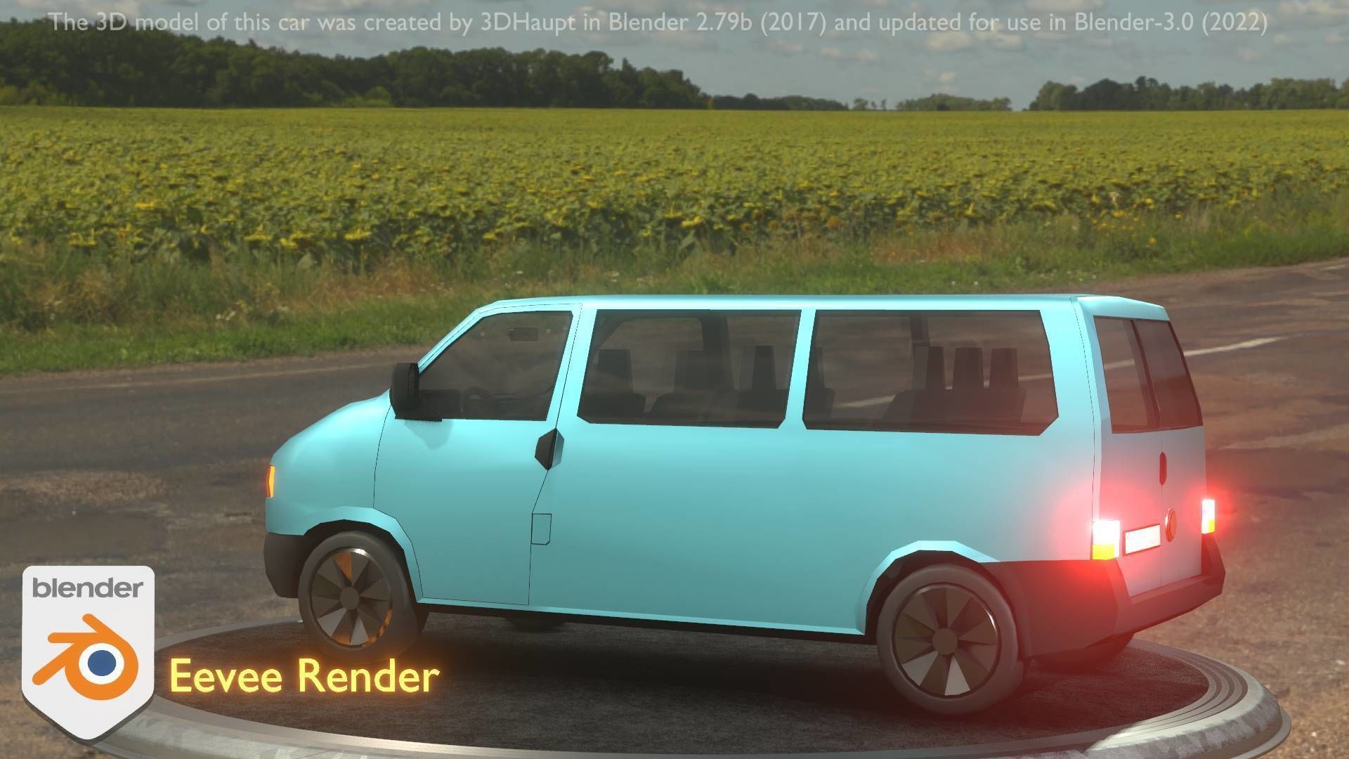 City Car 57 Commercial Minibus Type-C Blue Low-poly 3D model_37