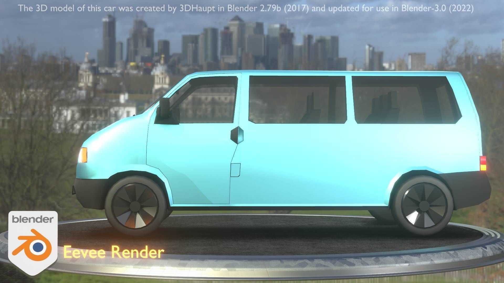 City Car 57 Commercial Minibus Type-C Blue Low-poly 3D model_92