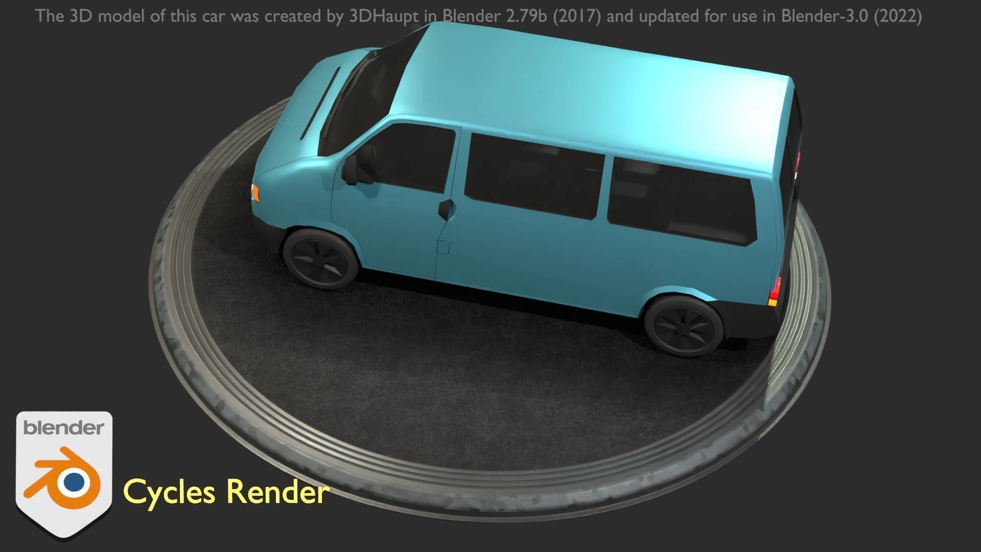 City Car 57 Commercial Minibus Type-C Blue Low-poly 3D model_25