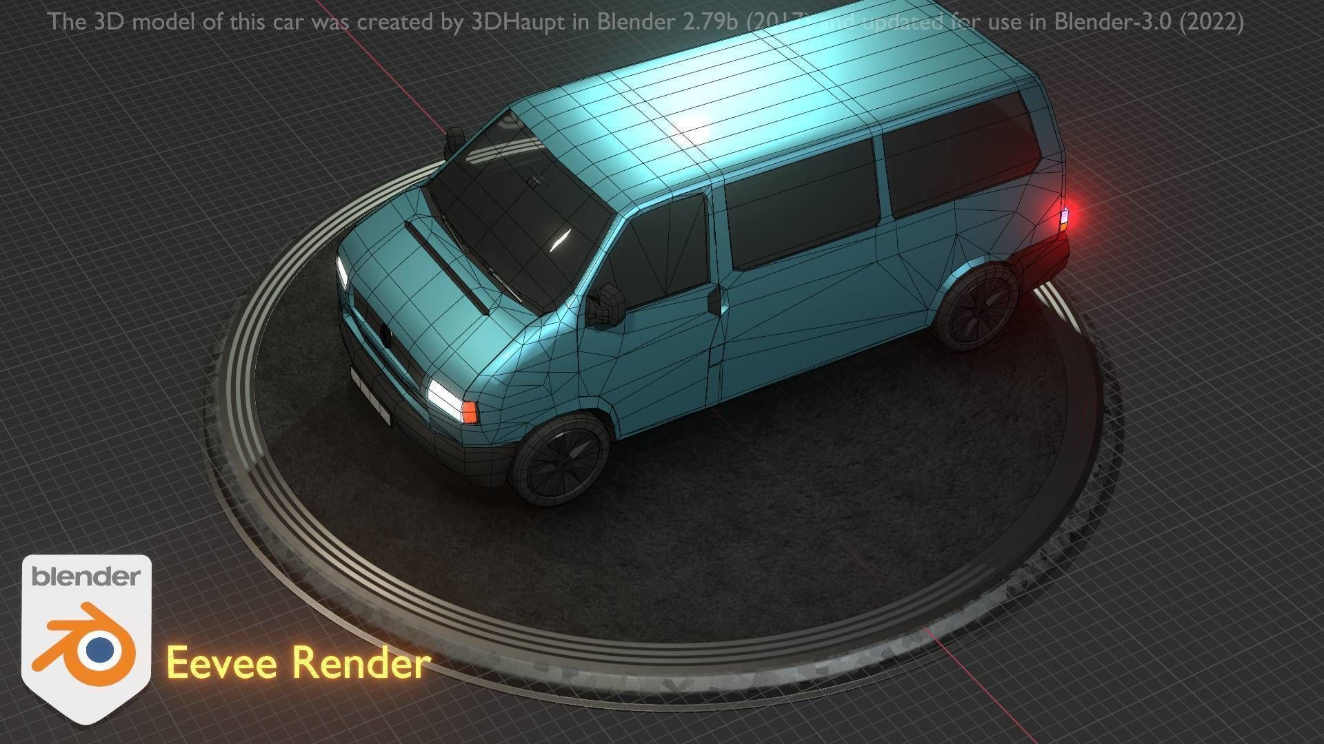 City Car 57 Commercial Minibus Type-C Blue Low-poly 3D model_62