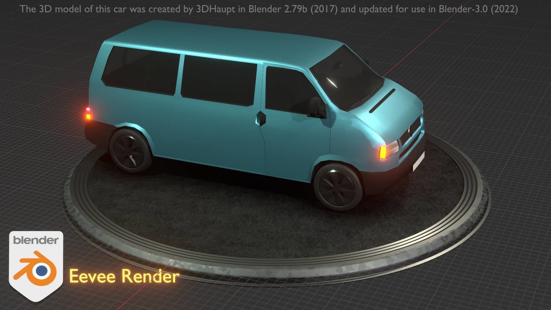 City Car 57 Commercial Minibus Type-C Blue Low-poly 3D model_43