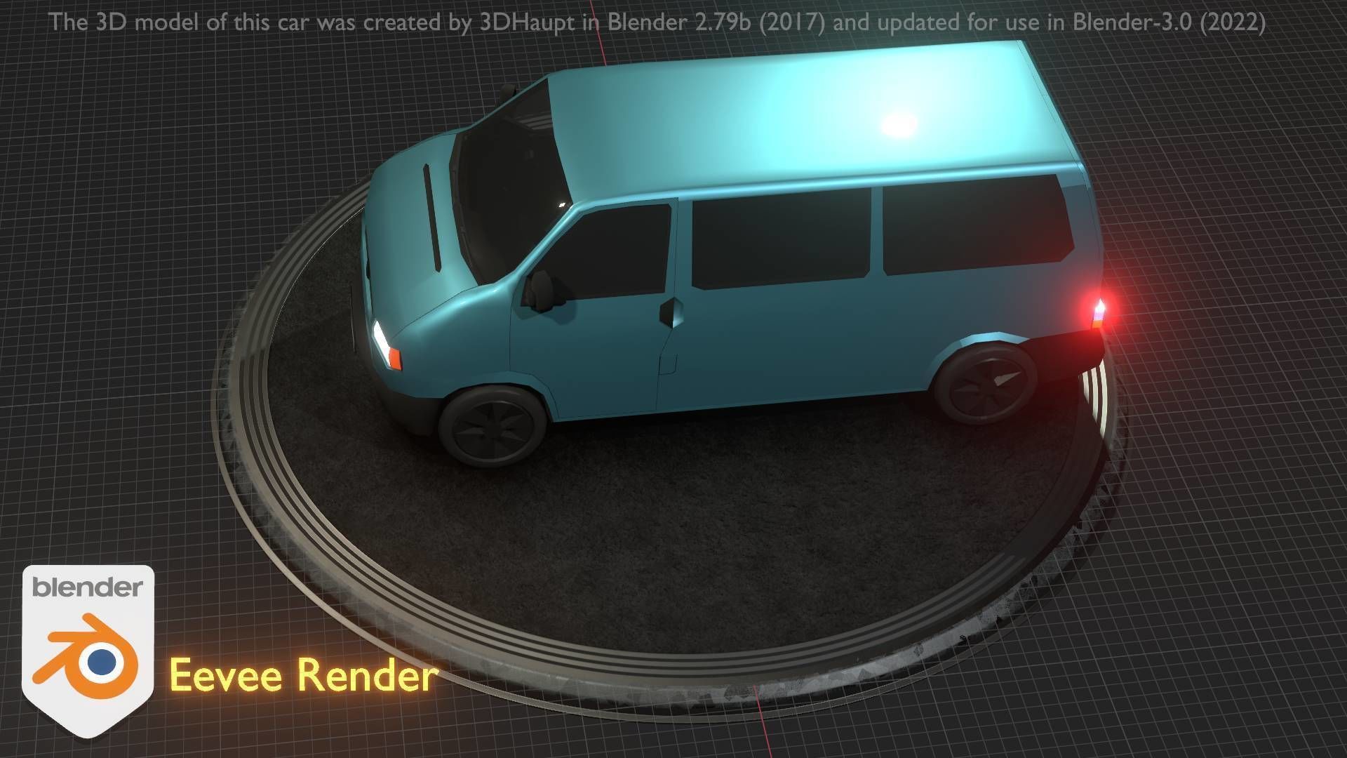 City Car 57 Commercial Minibus Type-C Blue Low-poly 3D model_18