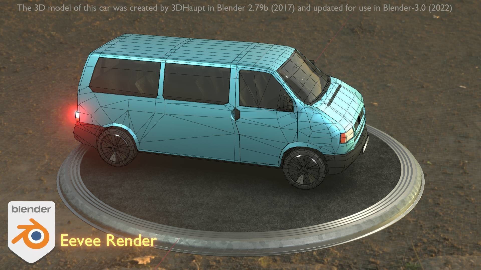 City Car 57 Commercial Minibus Type-C Blue Low-poly 3D model_56