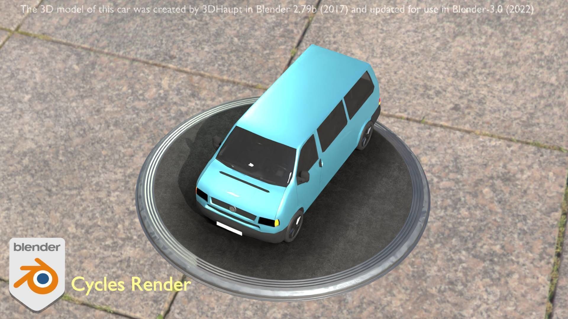 City Car 57 Commercial Minibus Type-C Blue Low-poly 3D model_76